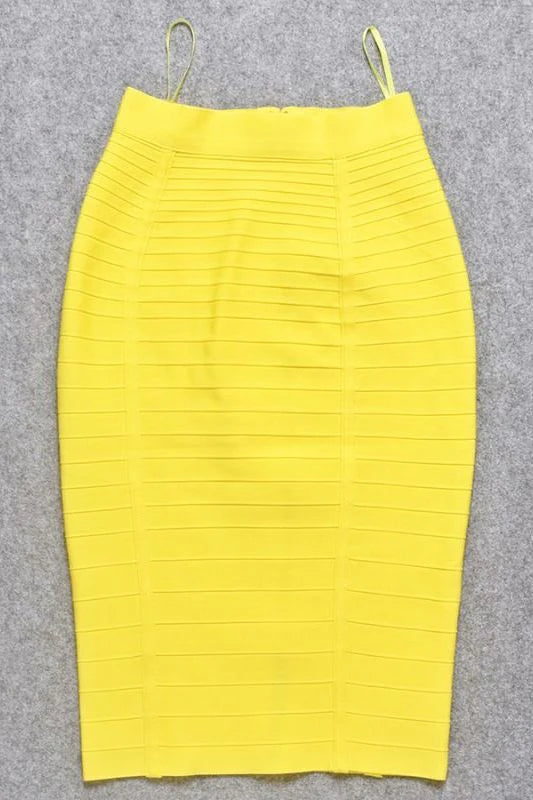 Pencil Bandage Knitted Knee Length Skirt Sun Yellow