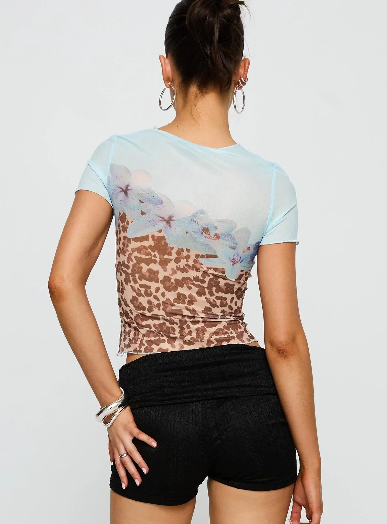 Pop Quiz Mesh Top Blue Leopard
