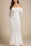 Rose Long Sleeve Bodycon Maxi Dress White Pearl