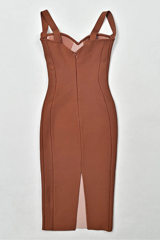 Marilyn Bodycon Wrap Midi Dress Rustic Brown