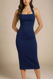 Raya Bodycon Midi Dress Navy Blue