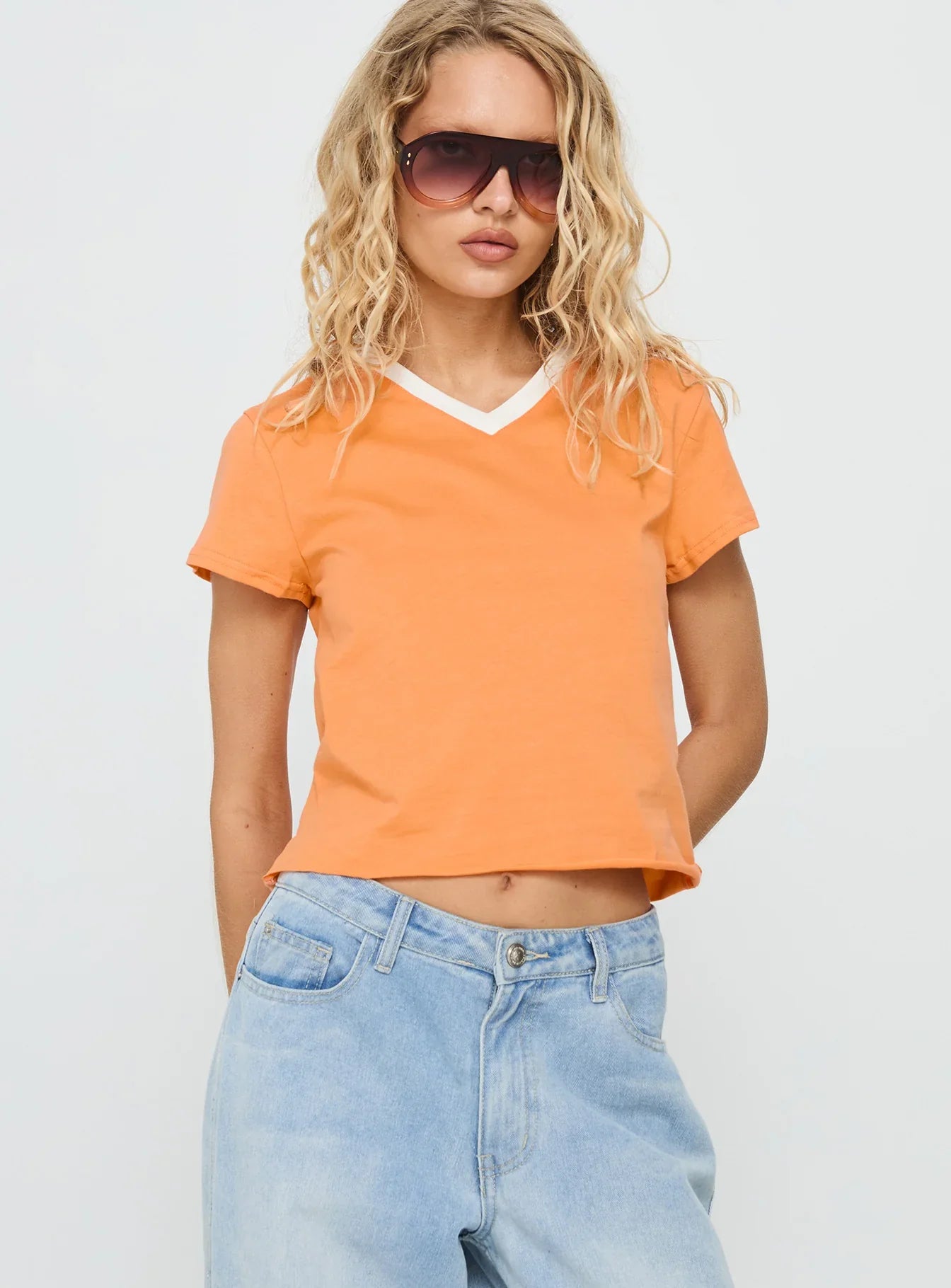 That Way V Neck Top Orange White