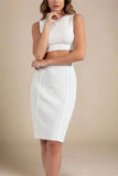 Pencil Bandage Knitted Knee Length Skirt White Pearl