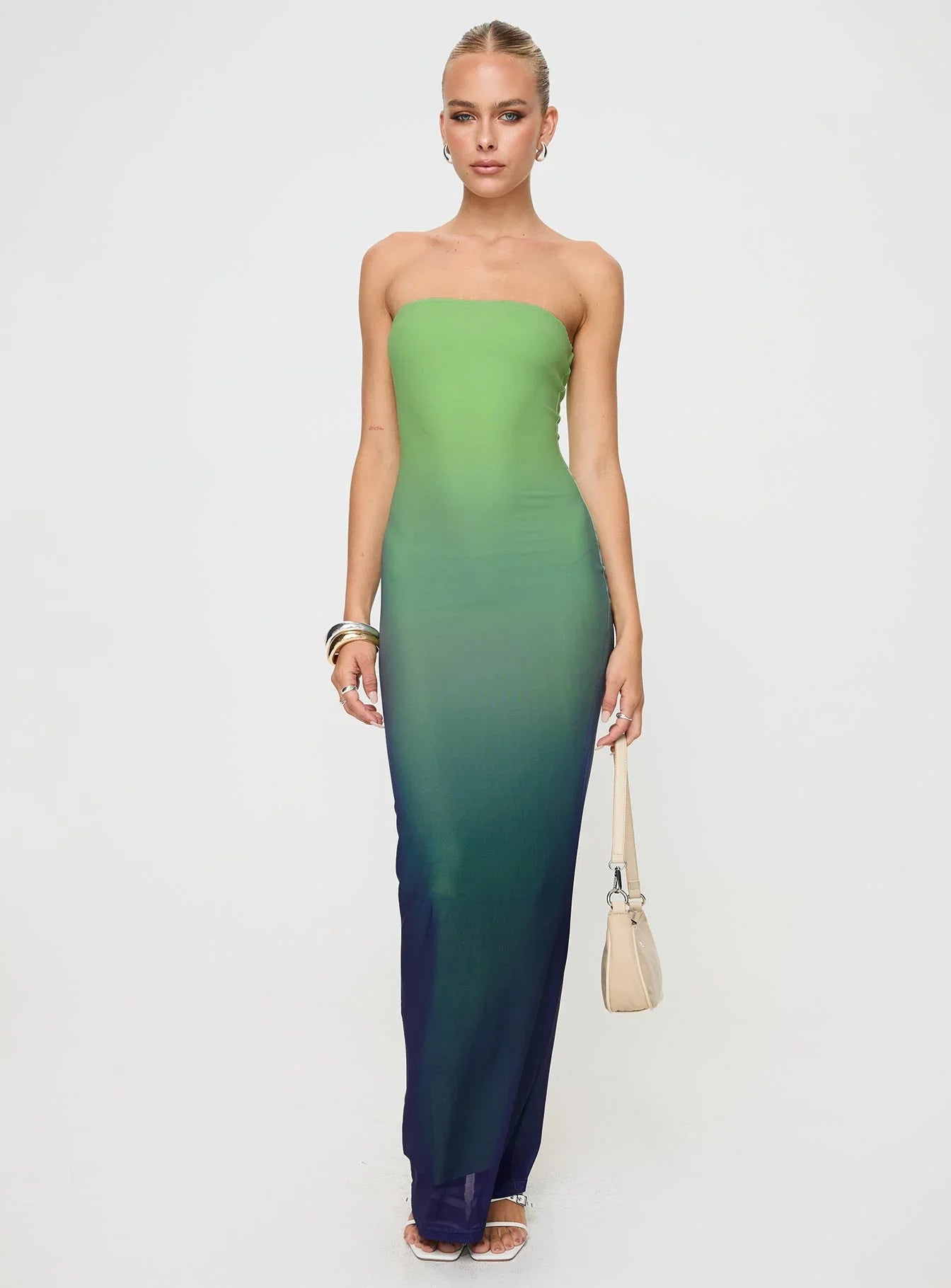 Stolen Love Strapless Maxi Dress Blue Green Ombre