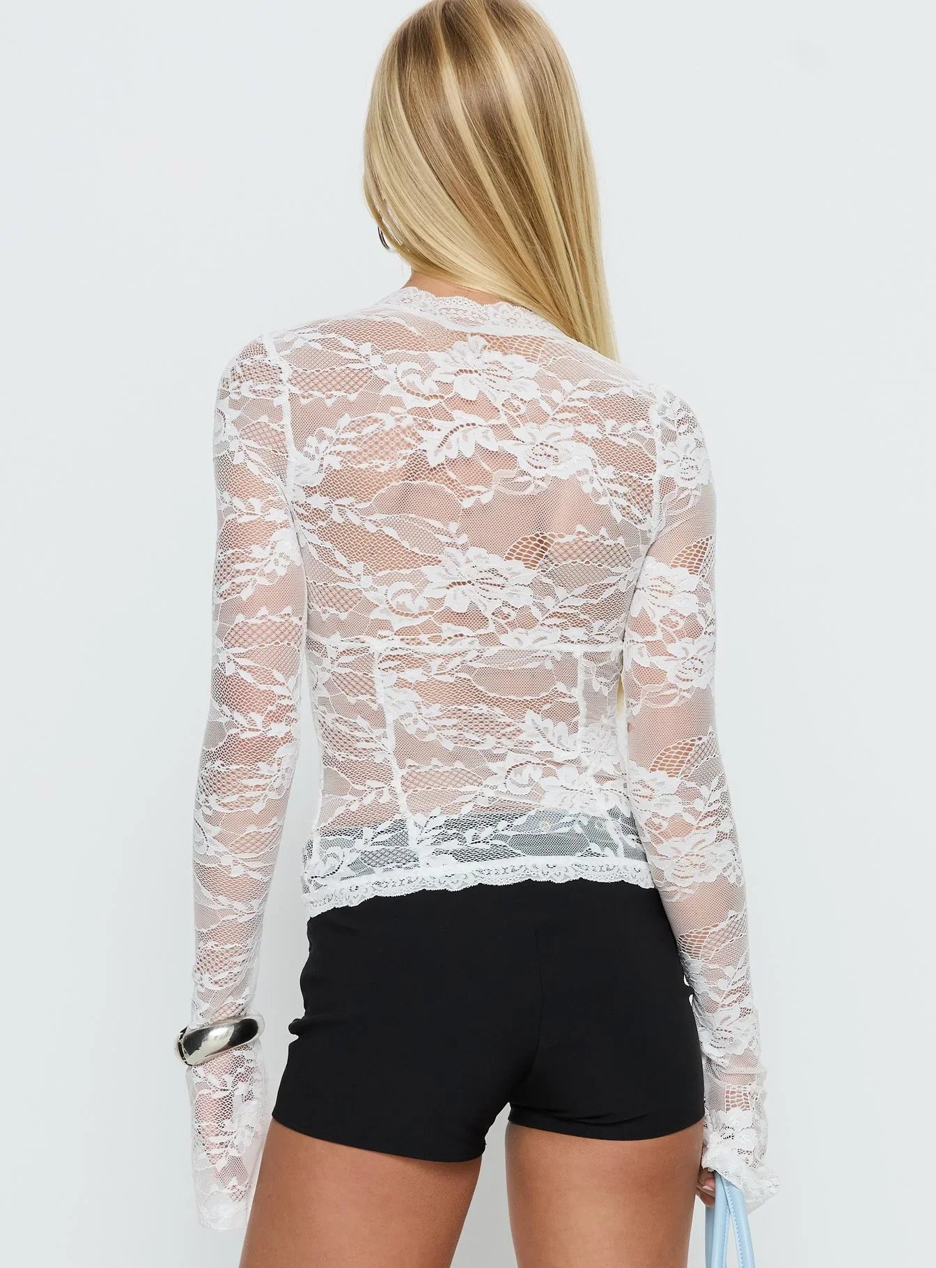 Kecia Long Sleeve Lace Top White