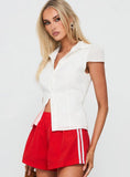 Adulation Ruched Detail Short Sleeve Shirt White