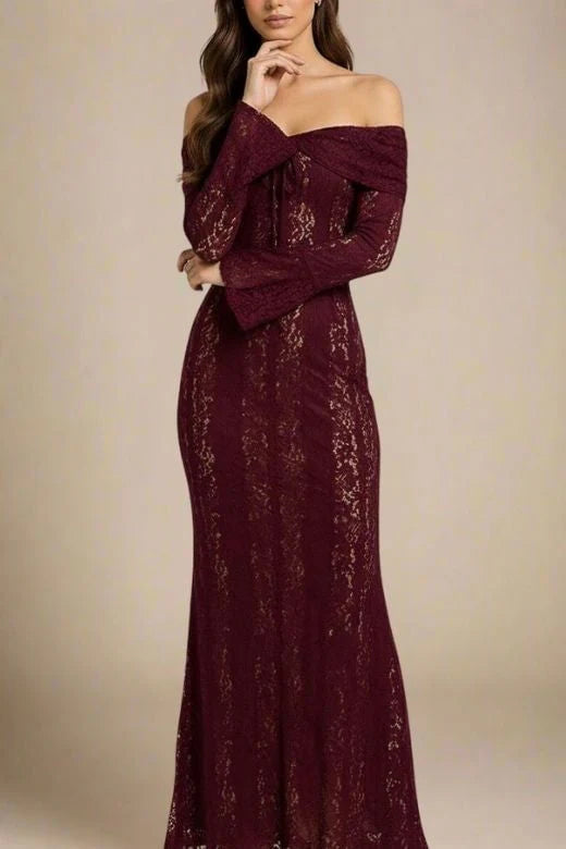 Rose Long Sleeve Bodycon Maxi Dress Sangria Purple