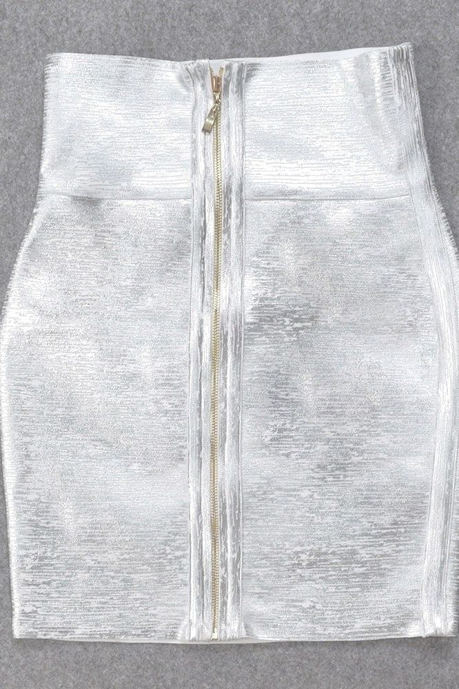 High Waist Leather Pencil Skirt Mini Length Metallic Silver