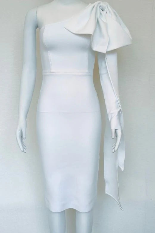 Lela Long Sleeve Bandage Midi Dress White Pearl