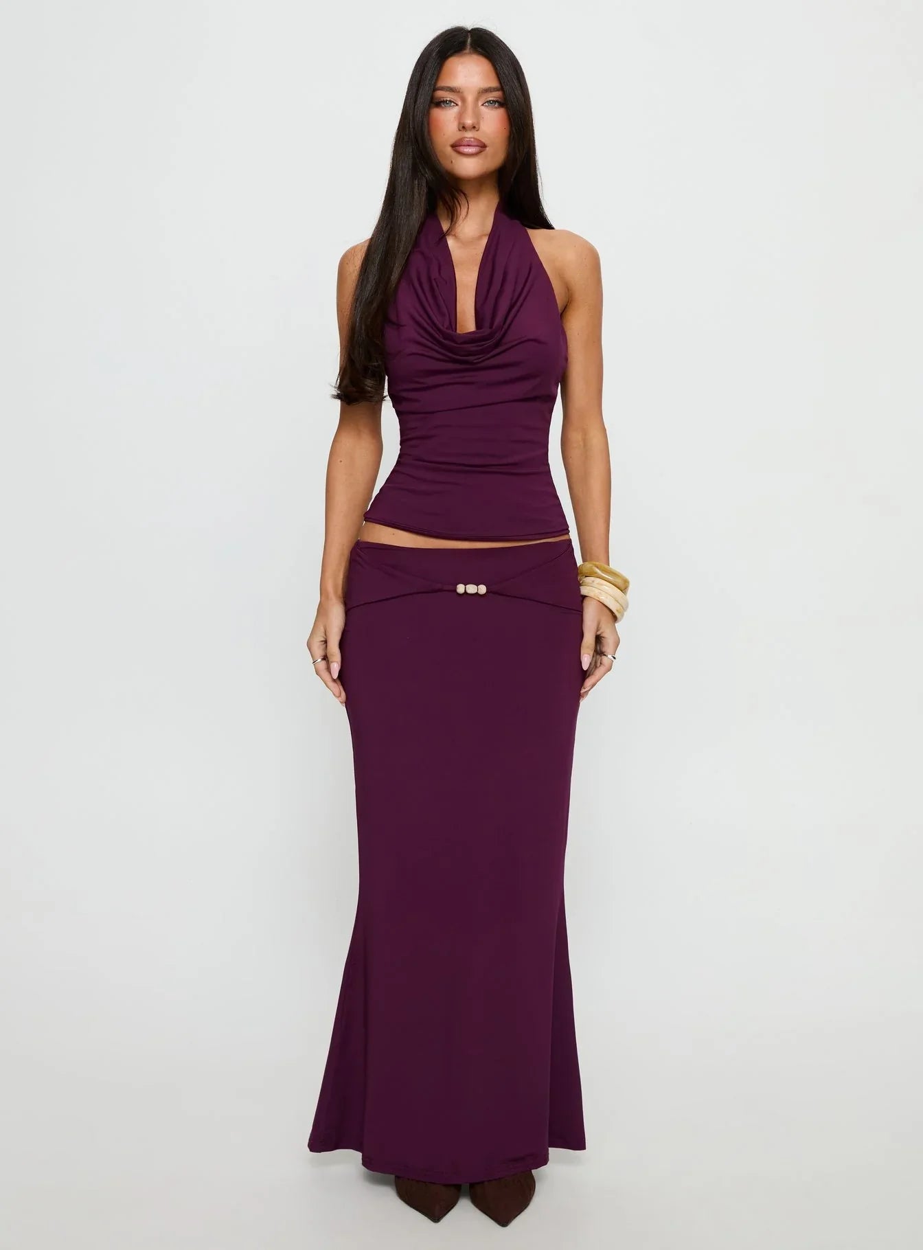 Vanecia Plunge Neck Halter Top Purple