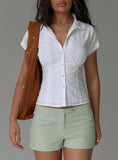 Tyrin Lace Trim Short Sleeve Shirt White
