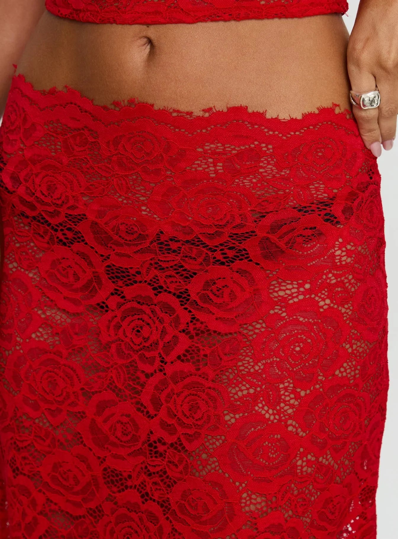 Vionna Lace Maxi Skirt Red