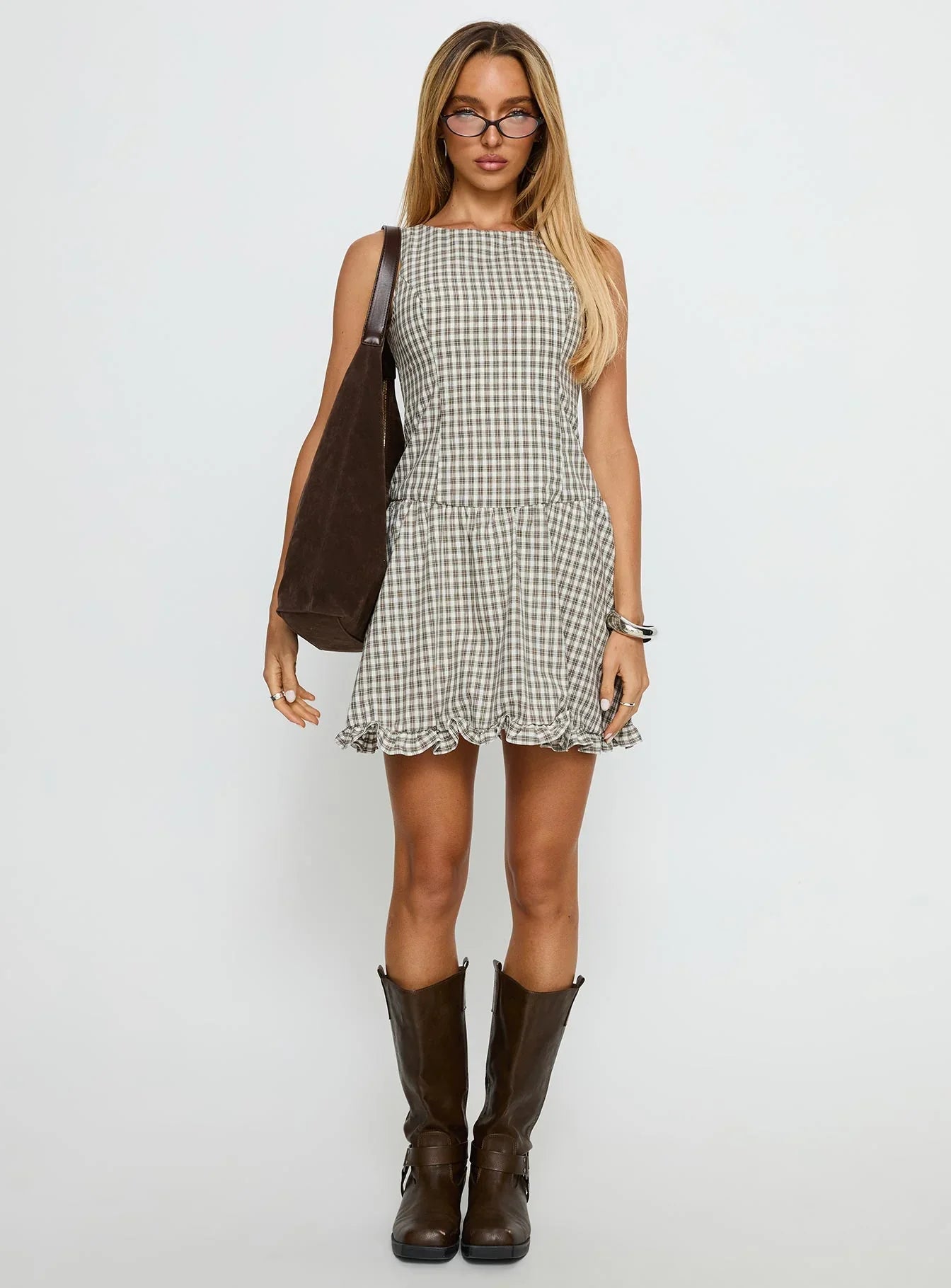 Isidra Drop Waist Playsuit Grey Check