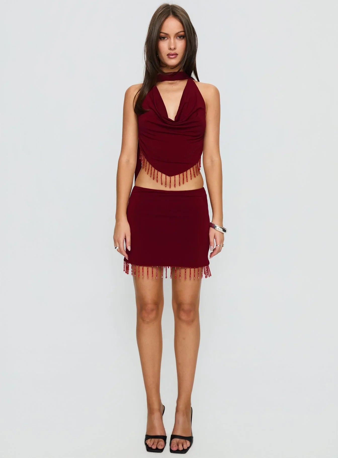 Ginah Bead Tassel Mini Skirt Red