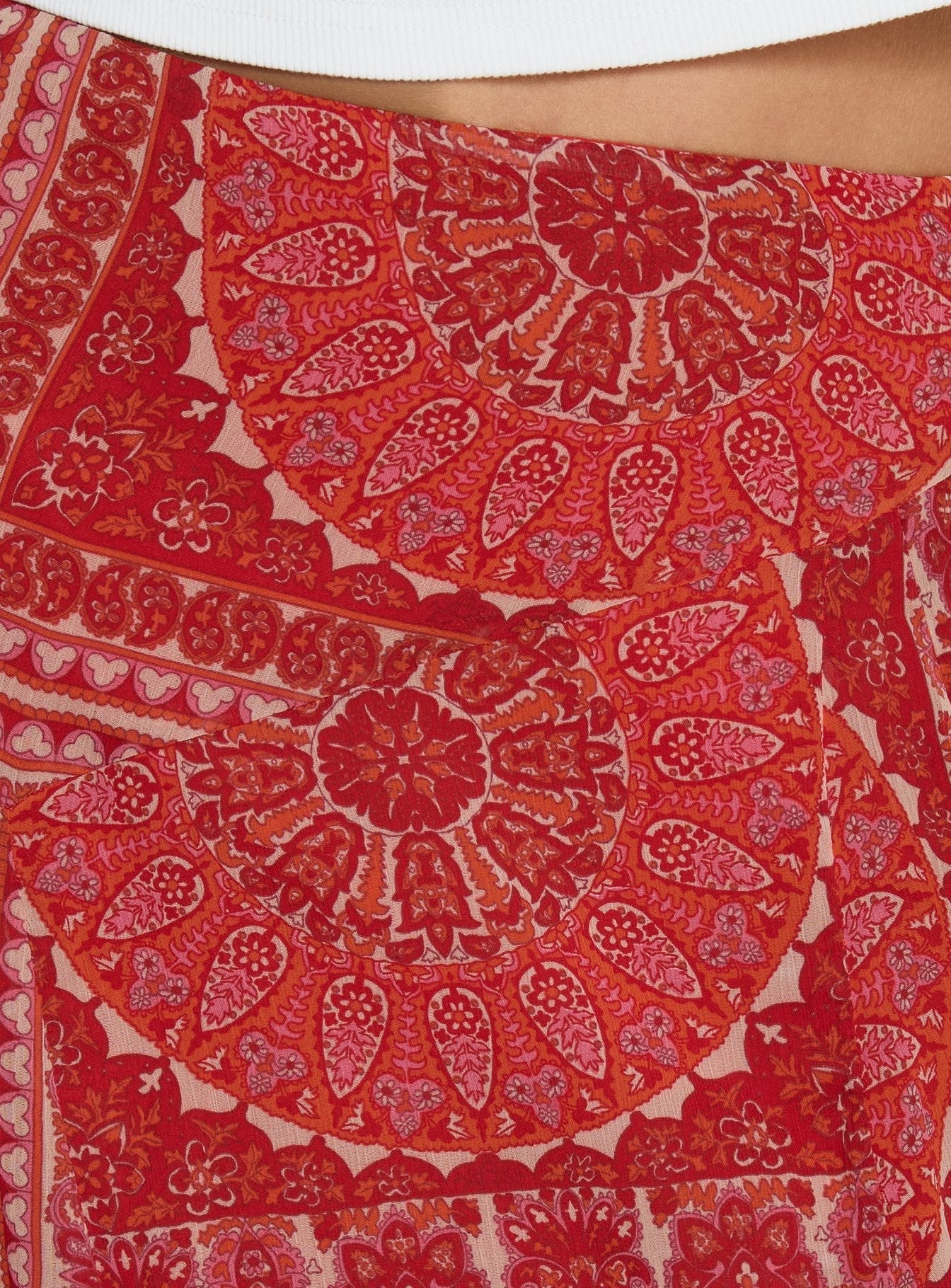 Raenah Asymmetrical Midi Skirt Red Paisley