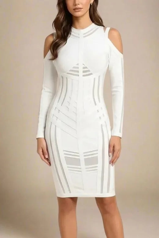Amelia Long Sleeve Bandage Dress White Pearl