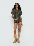 Femme Blouse Top Navy / Lemon Plaid