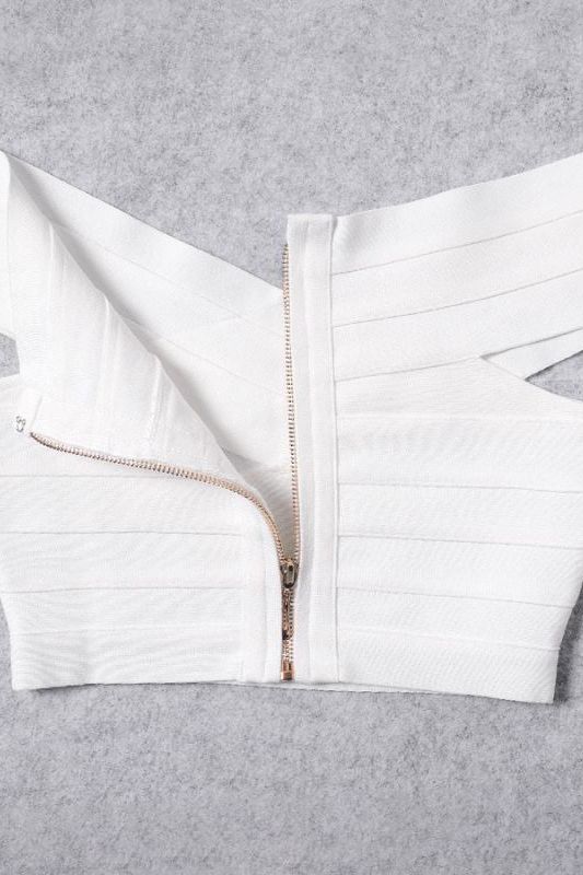 Cindy Bandage Off Shoulder Crop Top White Pearl