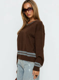 Yarnia V Neck Jumper Brown Blue