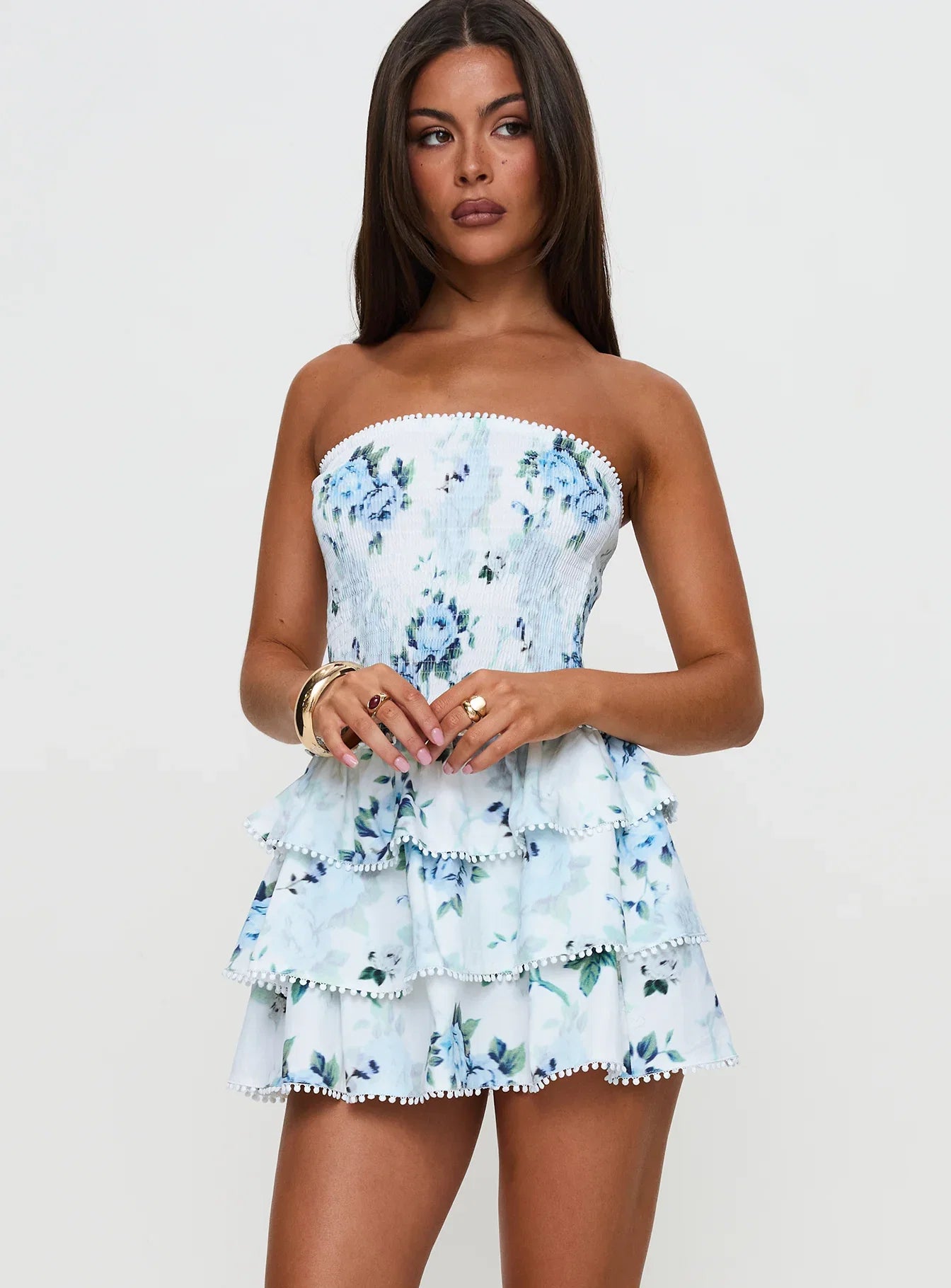 Sunkiss Frill Mini Dress White Blue Petite