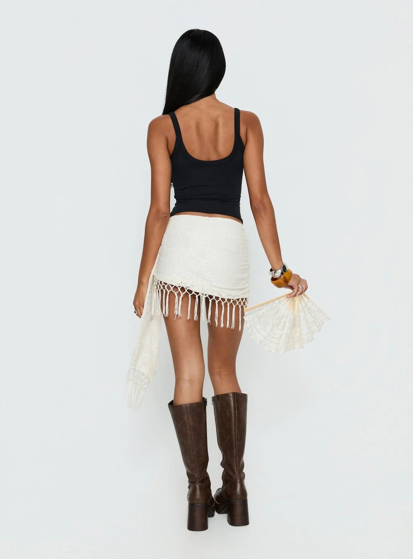 Winita Macrame Tassel Mini Skirt Cream