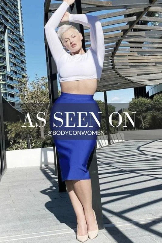 Pencil High Waist Bandage Midi Skirt Navy Blue
