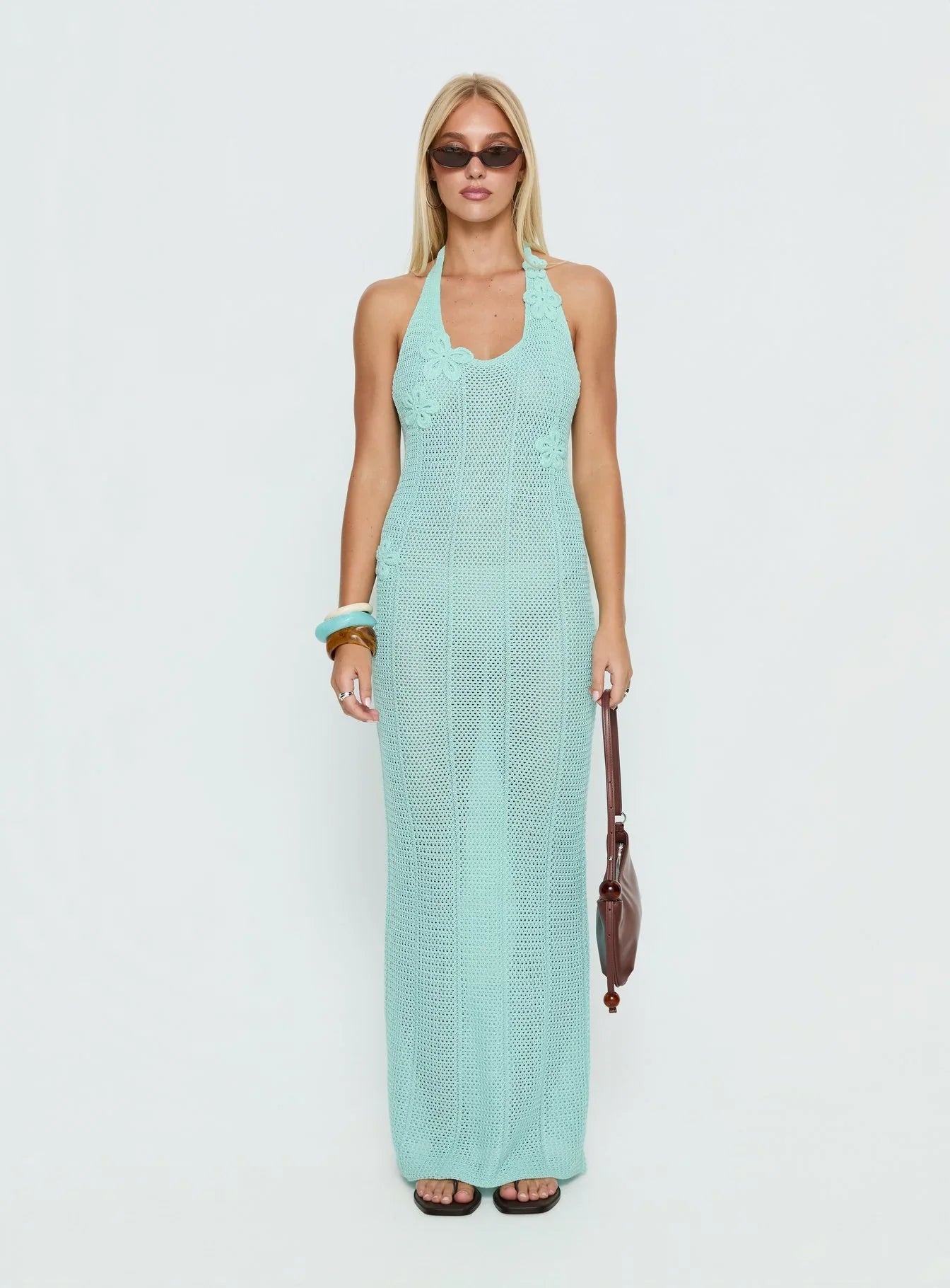 Nalanie Halter Crochet Maxi Dress Aqua
