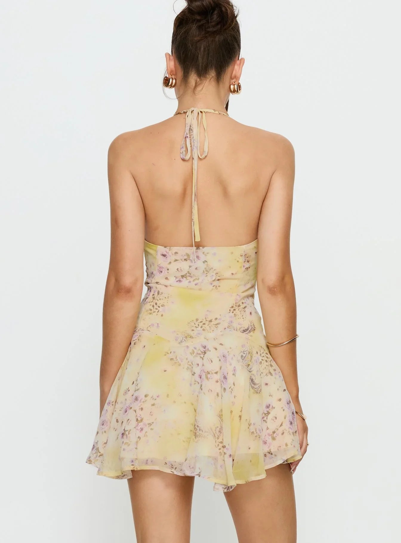 Hey Blondie Ruffle Halter Mini Dress Multi Floral