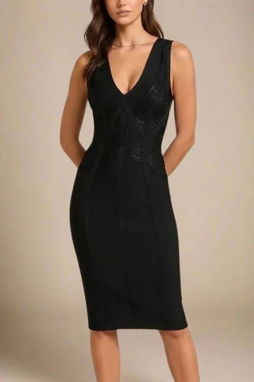 Noa V Neck Bodycon Dress Classic Black