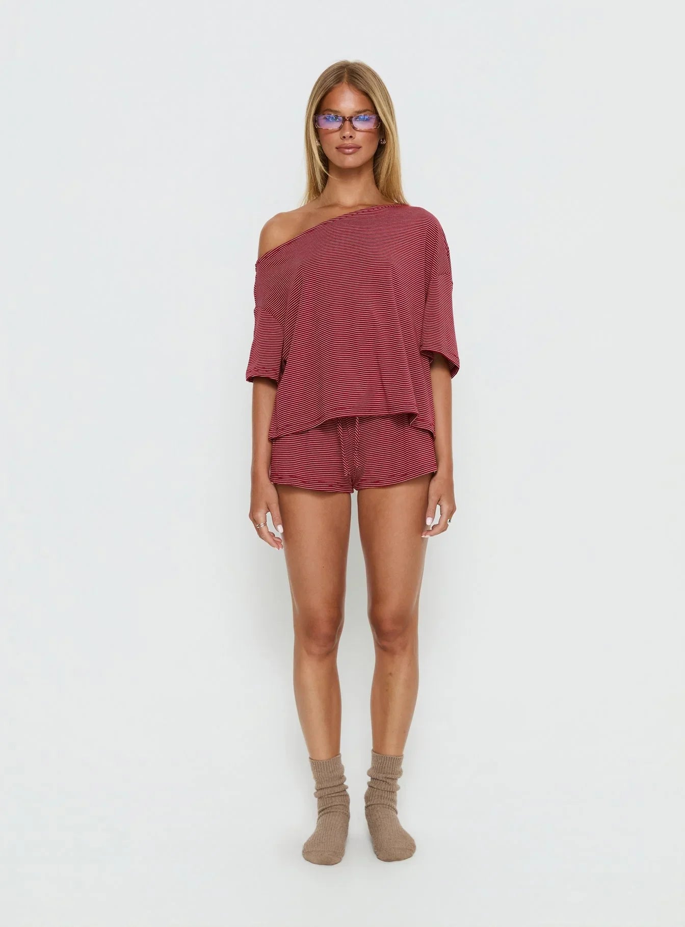 Sugar Surge Tie Waist Shorts Cherry Stripe