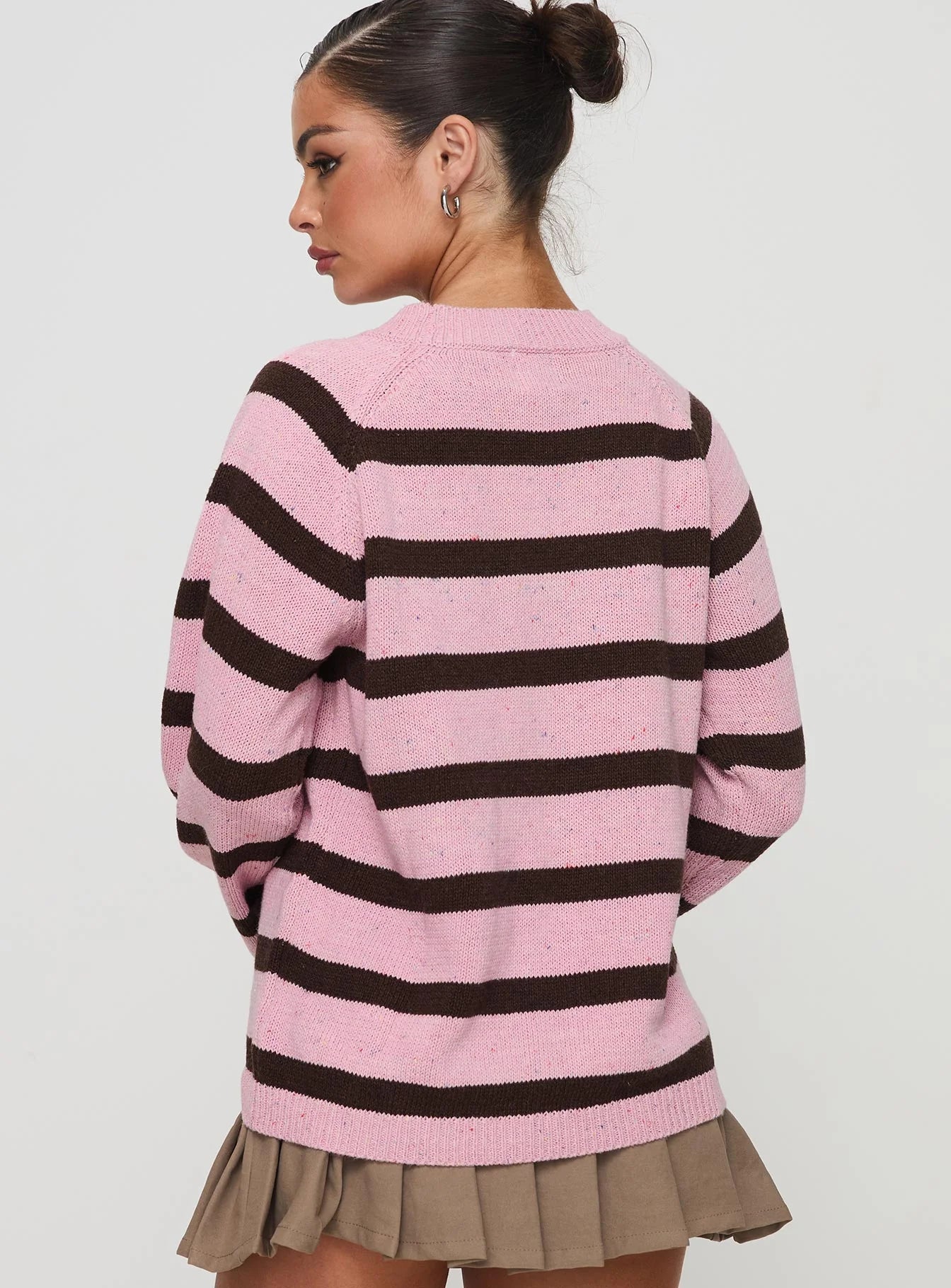 Jacquette Knit Sweater Pink Brown