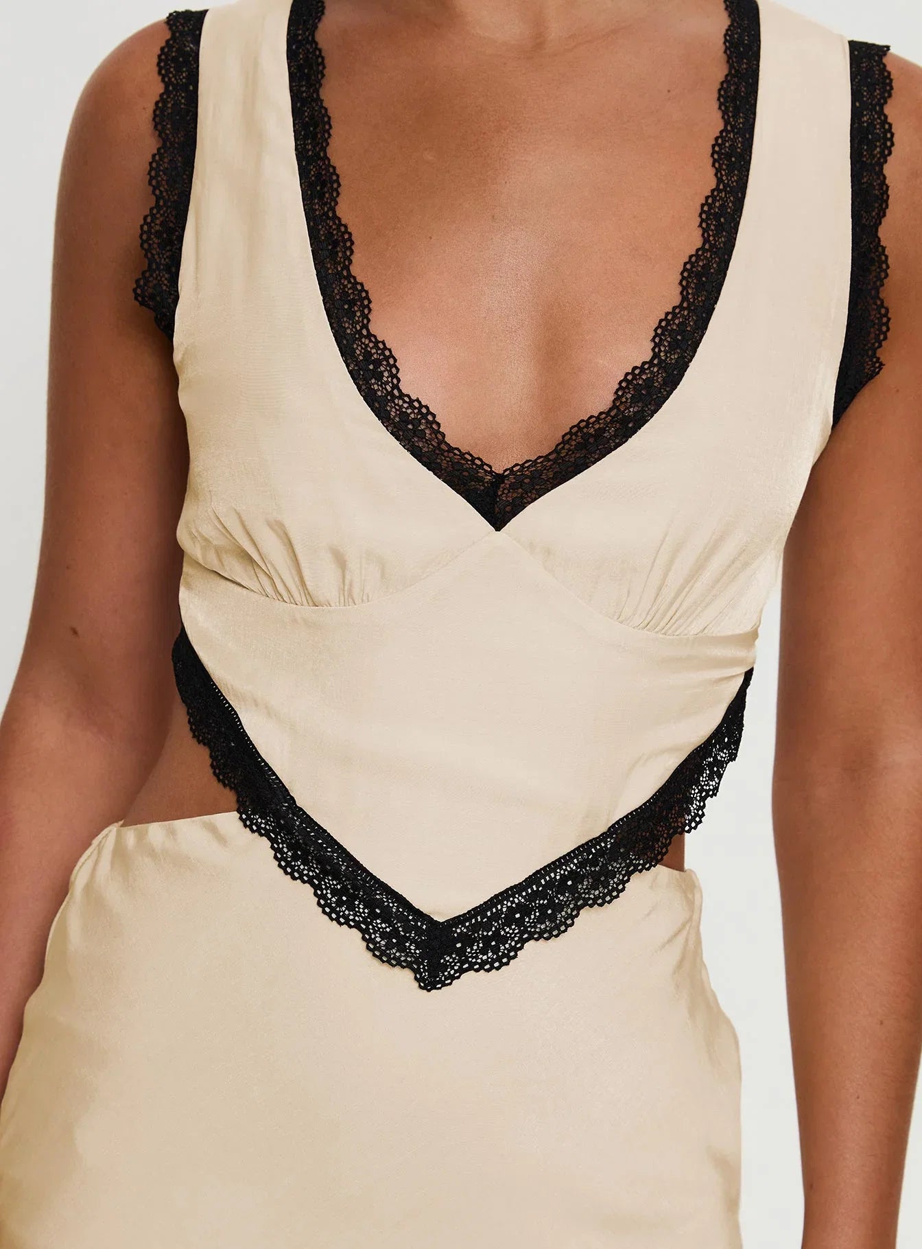 Keila Lace Trim Maxi Dress Cream Black
