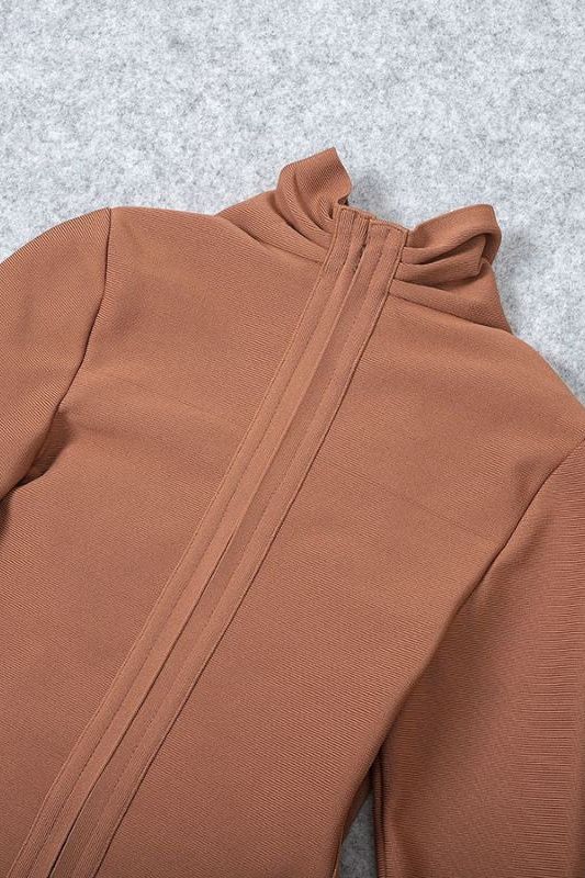 Blaire Long Sleeve Bandage Dress Tan Brown