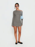 Journi Off Shoulder Long Sleeve Mini Dress Black White Stripe
