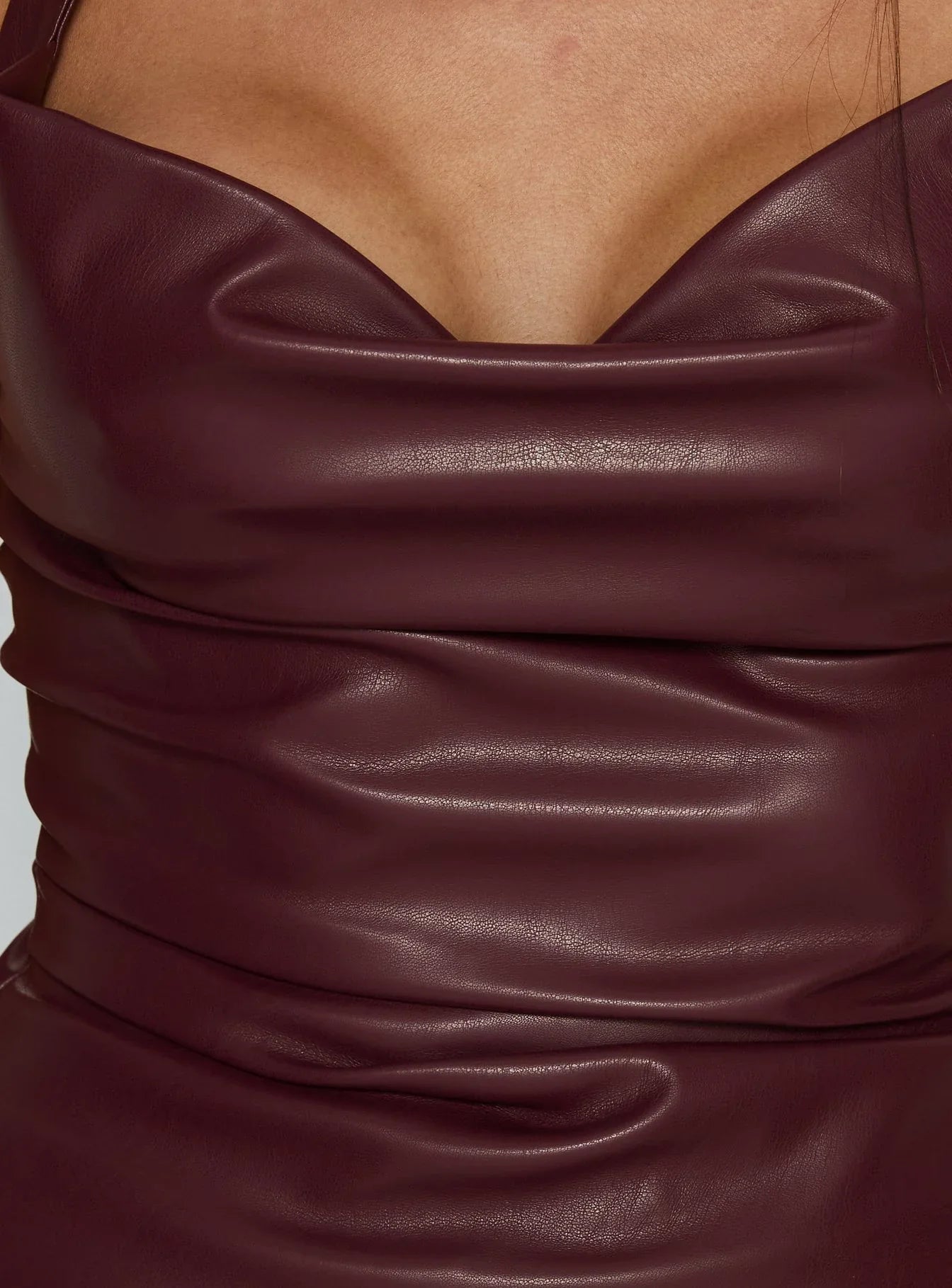 Thunderbolt Faux Leather Cowl Neck Top Plum