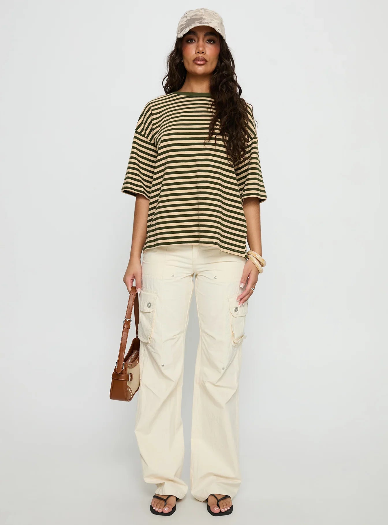 Settle Down Short Sleeve Top Green Cream Stripe