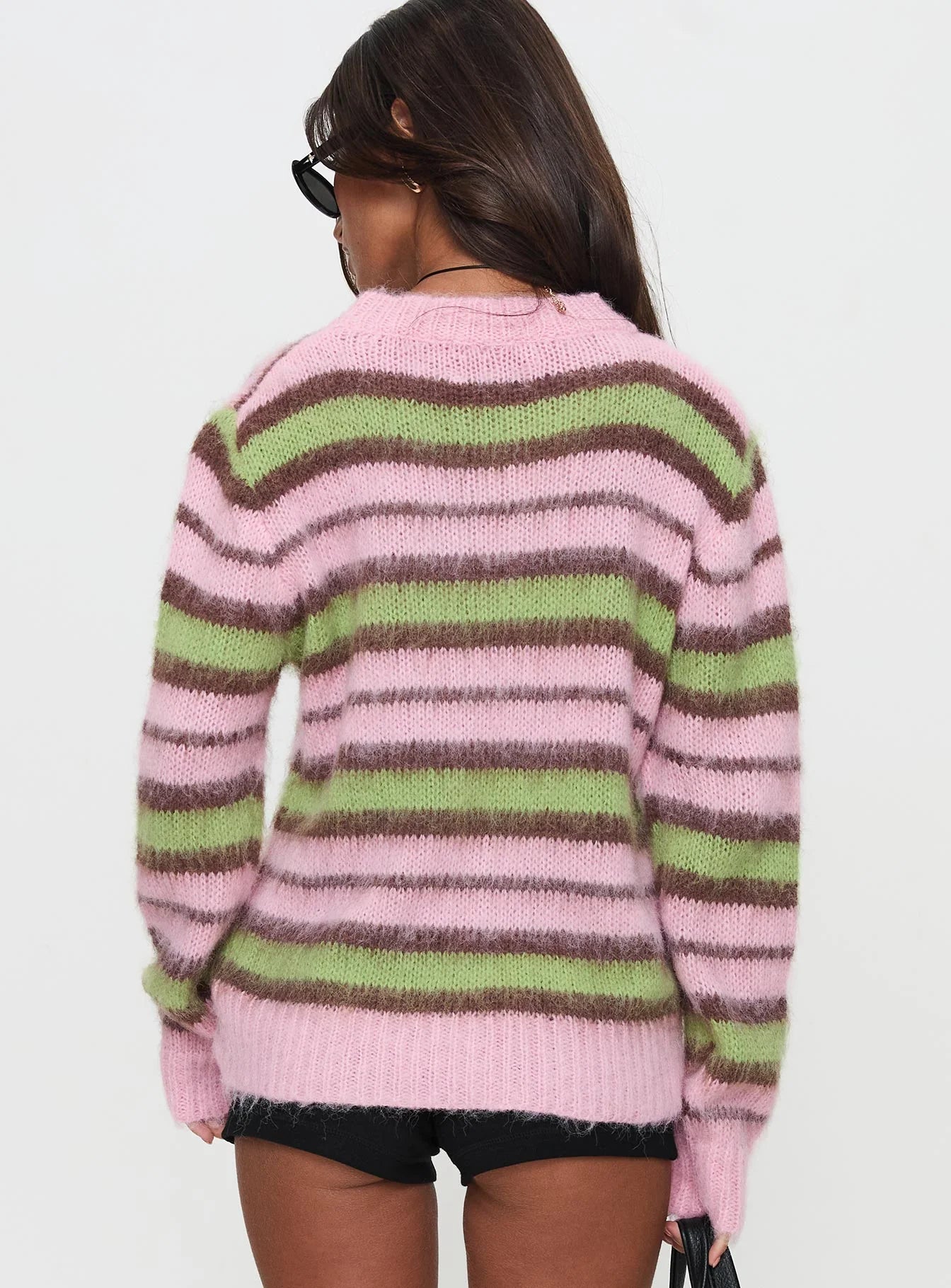 Maysie Crew Neck Knit Sweater Green Pink