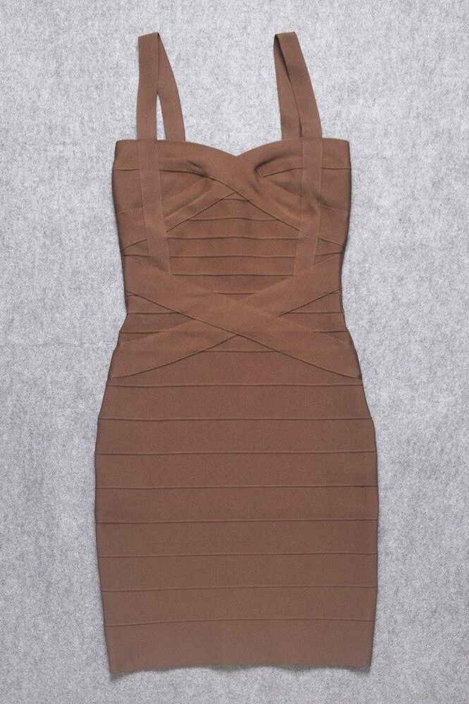 Heidi Bandage Mini Dress Tan Brown