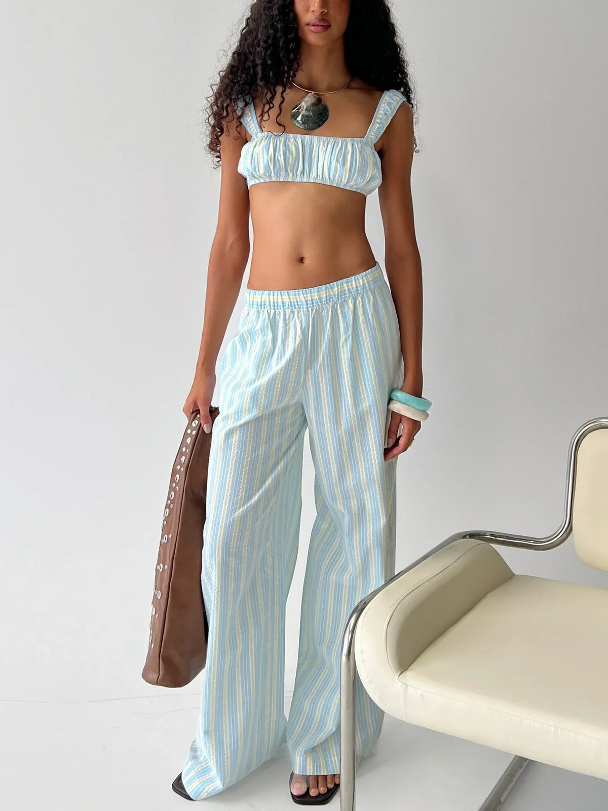 Talyssa Elasticated Waist Pants Blue Stripe