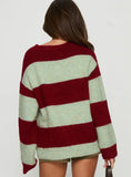 Nesha Fluffy Knit Sweater Red Blue Stripe