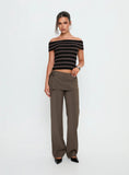 Murmur Off Shoulder Top Brown Black Stripe