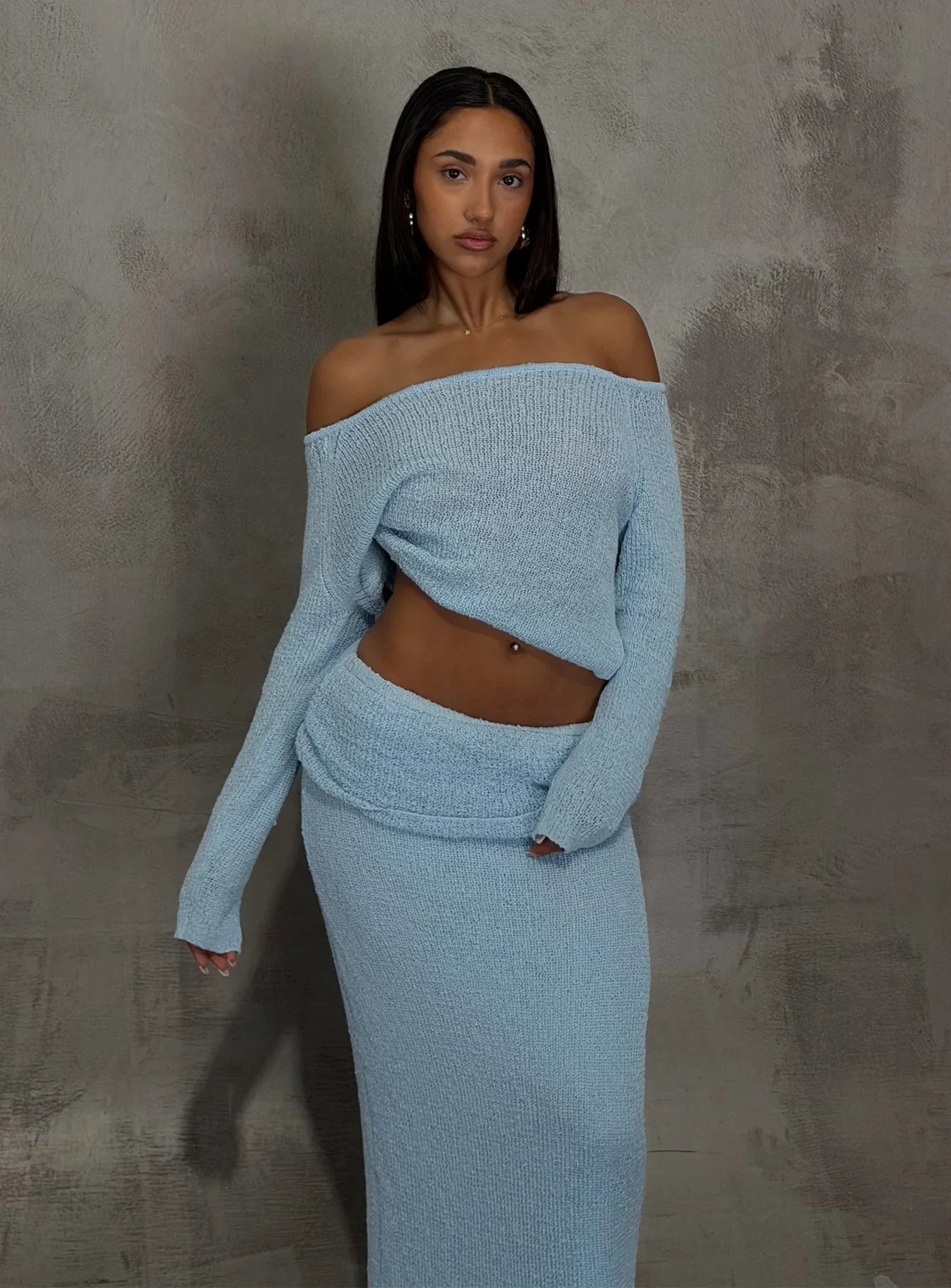 Tessira Boucle Maxi Skirt Blue