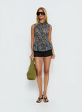 Bexlee Collared Chiffon Ruched Top Animal