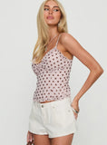 Attley Ruffle Cami Top Pink Polka