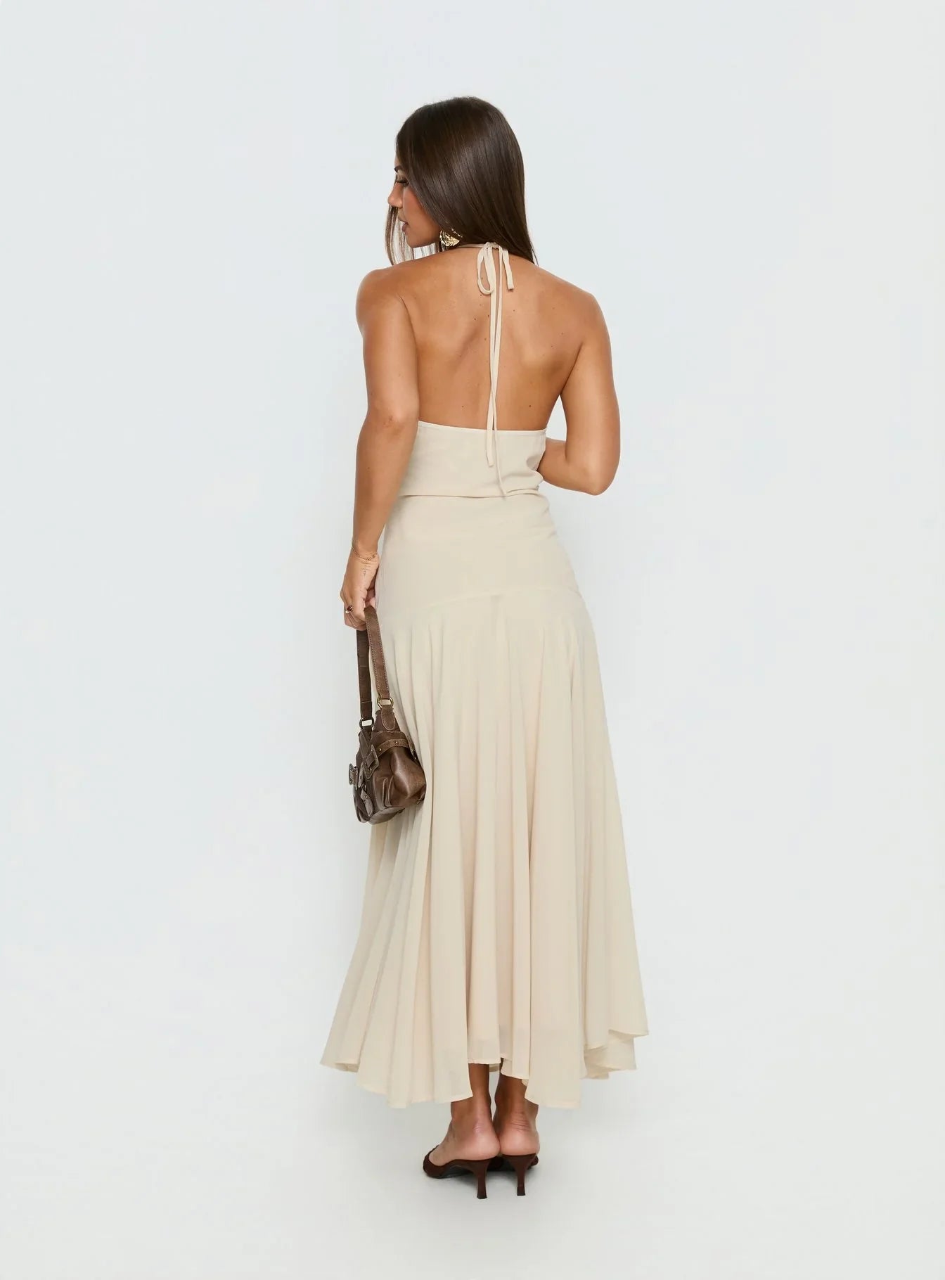 Carlisla Ruched Halter Maxi Dress Yellow