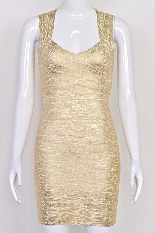 Ciara Bandage Mini Dress Gold Sale