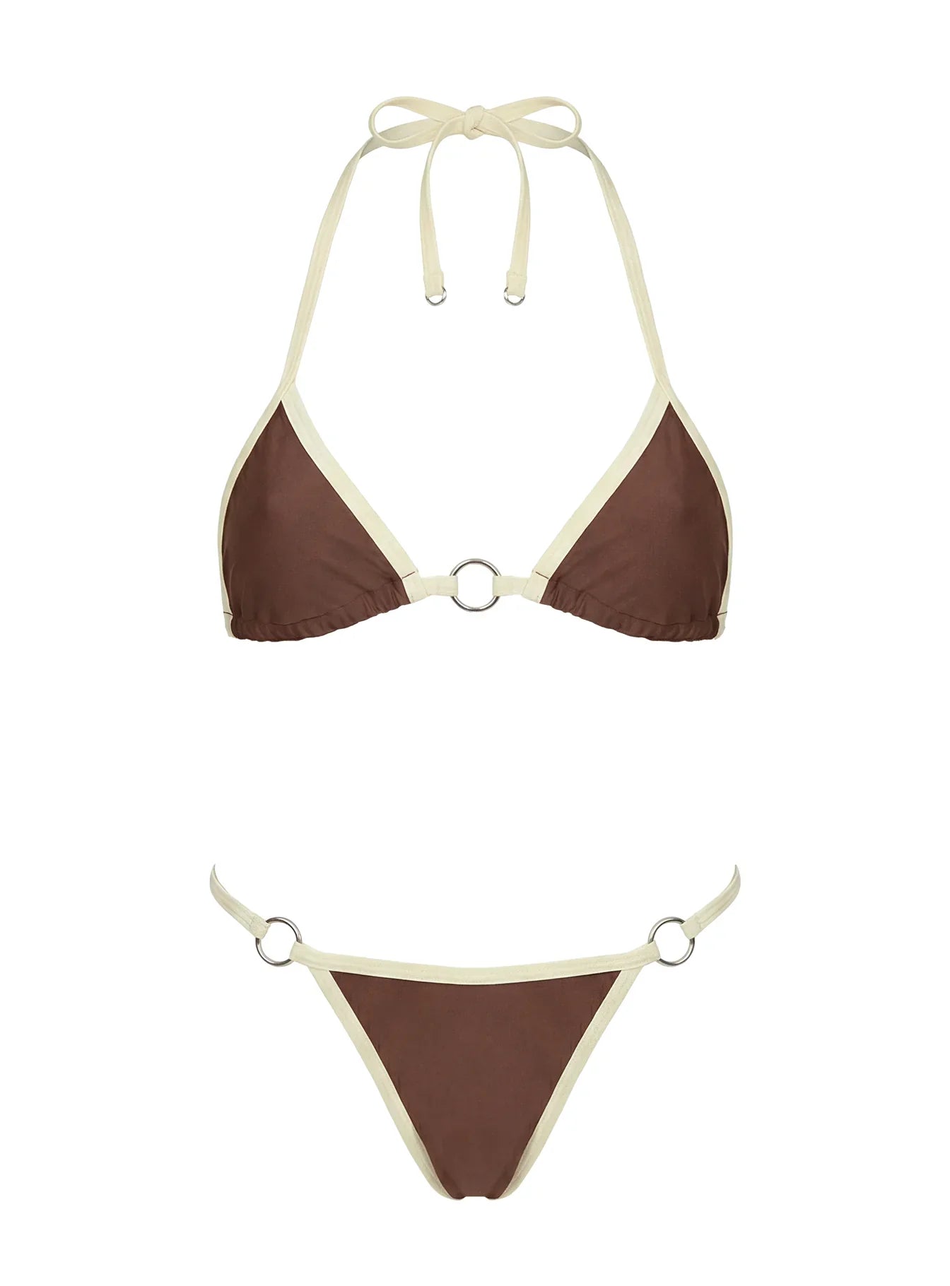 Maurita Hardware Halter Bikini Top Brown White