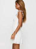 Past And Present Burnout Tie Back Mini Dress White