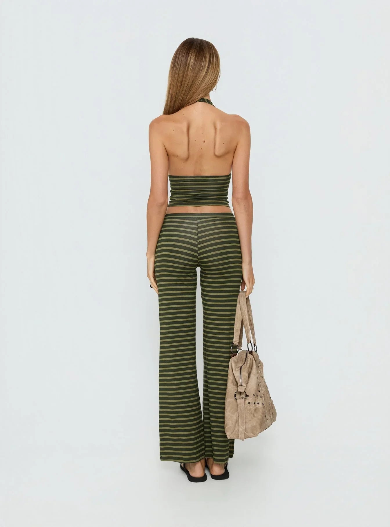 Esata Tie Detail Pants Green Stripe