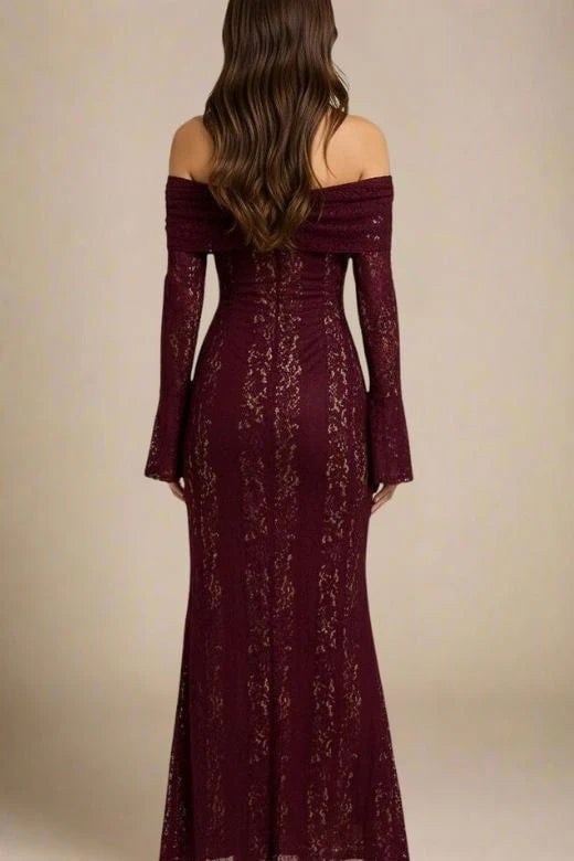 Rose Long Sleeve Bodycon Maxi Dress Sangria Purple